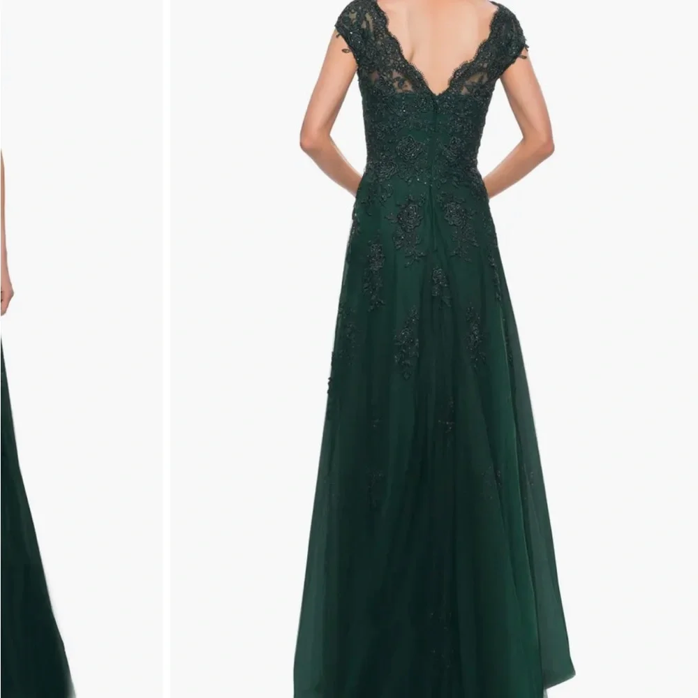 LA FEMME Embellished Tulle & Lace A-Line Gown, COLOR Dark Emerald, SIZE 14 - Picture 2 of 9